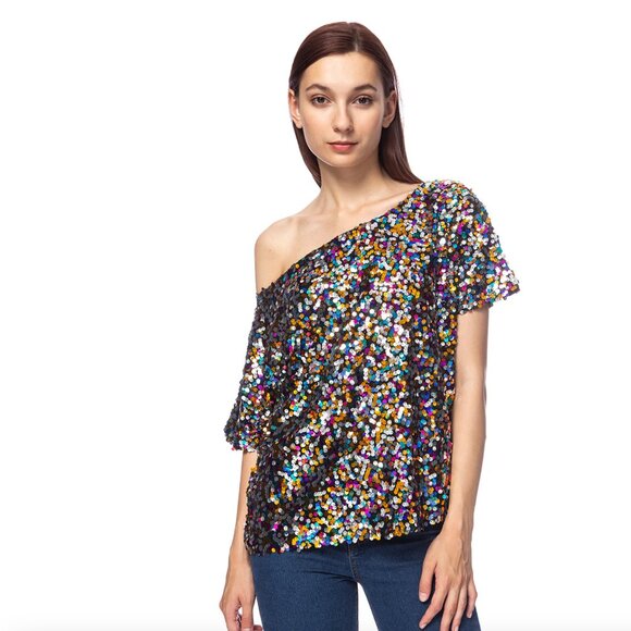 Anna-Kaci Women's Glam Off-Shoulder Multi-Colored Sequin Top Size XL - Picture 1 of 14